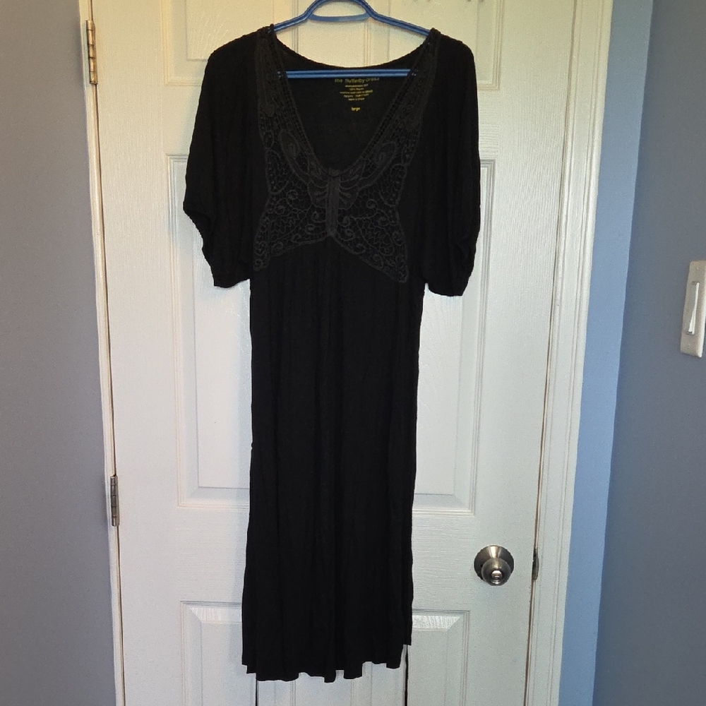 Black Midi Dress with Embroidered Detail